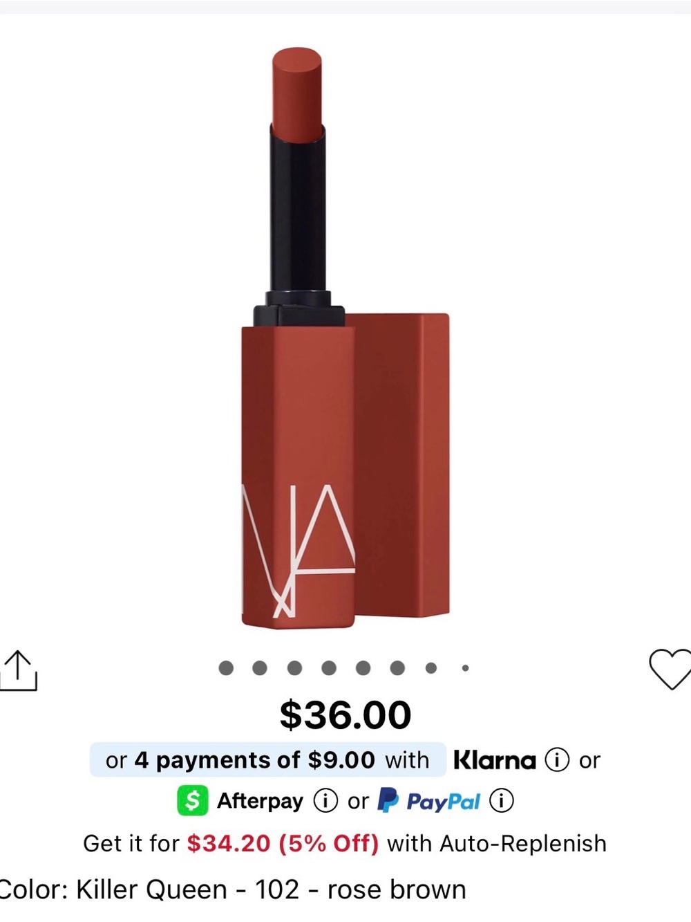 NARS Killer Queen 102 Powermatte Long-Lasting Lipstick - Warm Brick Red